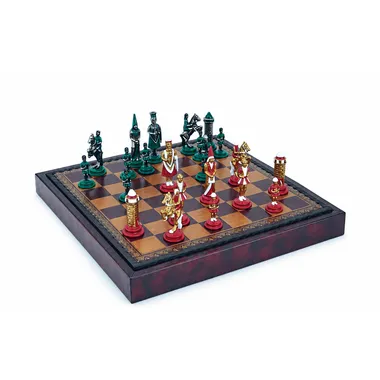 Juego de ajedrez de metal pintado a mano "Camelot King Arthur III" y tablero de ajedrez de cuero artificial
