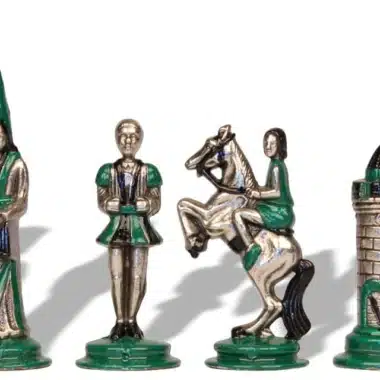 Juego de ajedrez de cuero artificial Camelot King Arthur III y juego de ajedrez de metal pintado a mano - Imagen 5