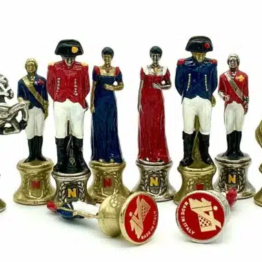 Piezas de ajedrez Napoléon III detalladas con soldados y personajes históricos pintados