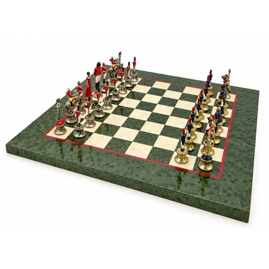 Juego de ajedrez Napoléon III completo con tablero verde jaspeado y piezas pintadas
