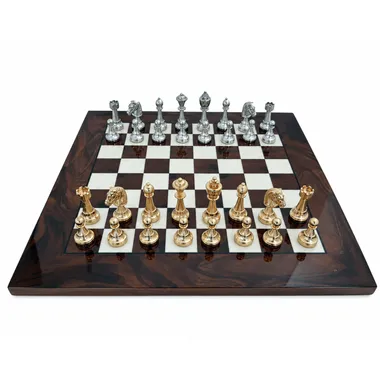 Set Classic Flower 6, tablero de raíz de nogal y piezas chapadas en oro y plata