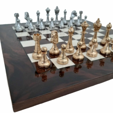 Alternative view of Conjunto Classic Flower 6 Tablero de Ajedrez en Raíz de Nogal y Juego de Ajedrez en Metal Chapado en Oro y Plata