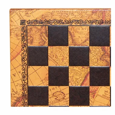 Tablero de ajedrez de piel sintética Mapa del Mundo, detalle de las casillas grabadas