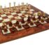 Conjunto Perse de Alta Gama Tablero de Ajedrez de Madera de Olmo y Arce & Juego de Ajedrez de Madera y Latón Macizo Chapado en Oro y Plata