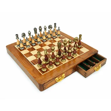 Juego de ajedrez completo Arabic Style III con tablero abierto y cajón de almacenamiento