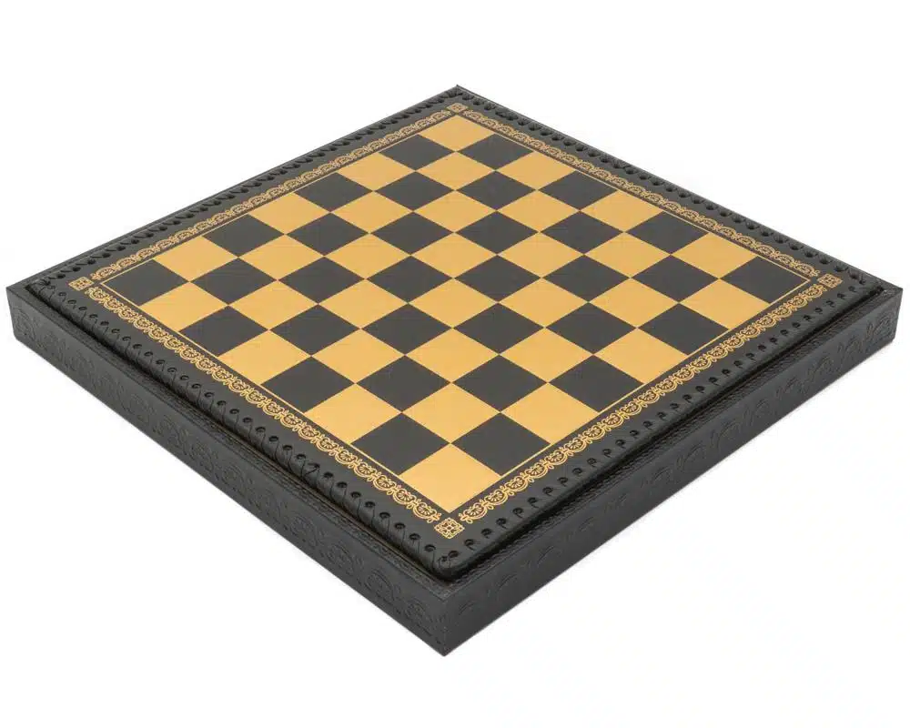 Tablero de ajedrez de cuero artificial negro con compartimento de almacenamiento