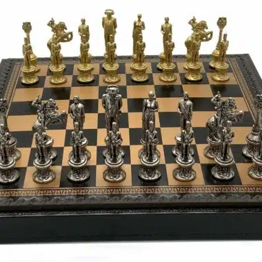 Juego de ajedrez de cuero Napoleón y juego de ajedrez de metal sólido