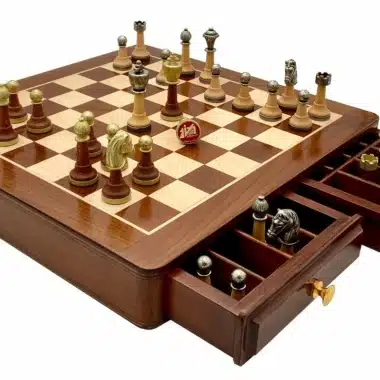 Conjunto Classic III Tablero de Ajedrez de Madera de Rosa Dorada y Arce & Juego de Ajedrez de Madera y Metal Macizo