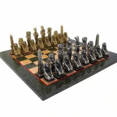 Juego de ajedrez Egipto completo: piezas de metal macizo sobre tablero de arce