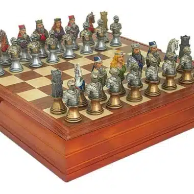 Conjunto Busto Medieval Tablero de Ajedrez de Madera de Arce y Nogal & Juego de Ajedrez Resina Pintada a Mano