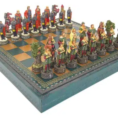 Juego de ajedrez de cuero Robin Hood y juego de ajedrez de resina pintado a mano