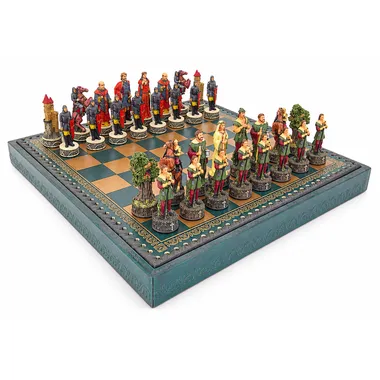 Juego de ajedrez completo Robin Hood sobre tablero de símil piel verde