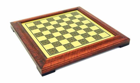 Juego de ajedrez "Mignon Flower III" con soporte de madera con efecto de latón y juego de ajedrez de metal sólido