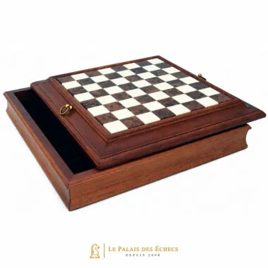 Tablero de ajedrez de madera maciza y alabastro cerrado, caja de almacenamiento integrada
