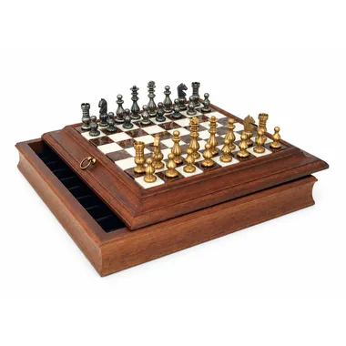Juego de ajedrez completo con tablero de madera maciza y plancha de alabastro cerrado