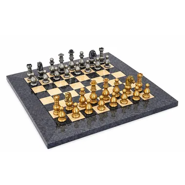 Juego de ajedrez "Francés II" de madera de arce gris y juego de ajedrez de latón macizo