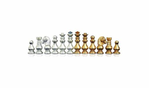 Juego de ajedrez "francés" de latón macizo bañado en oro y plata