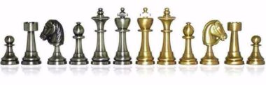Juego de ajedrez de cuero Staunton - Tablero de ajedrez de cuero genuino y juego de ajedrez de latón macizo