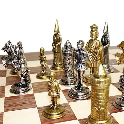 Conjunto Camelot Rey Arturo I Tablero de Ajedrez de Madera de Rosa & Juego de Ajedrez de Metal Macizo - Imagen 3