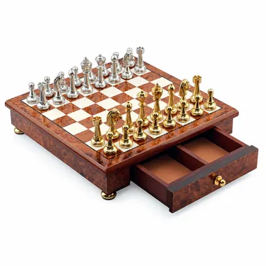 Tablero Classic Flower 5 con cajón de madera de olmo y brezo abierto