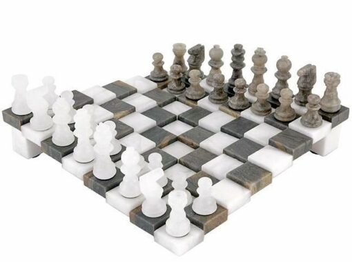 Tablero de ajedrez 3D "gris y blanco" y juego de ajedrez en alabastro de Volterra