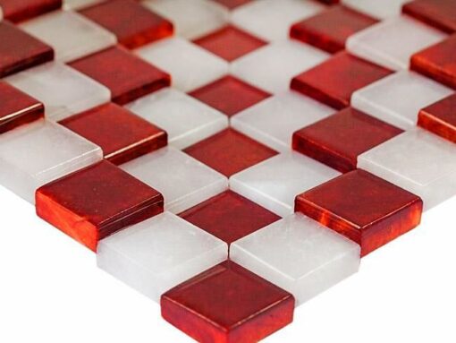 Tablero de ajedrez y juego de ajedrez 3D "rojo y blanco" en alabastro de Volterra