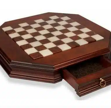 Juego de ajedrez octogonal de madera maciza con cajón de almacenamiento, tapa de alabastro y juego de ajedrez de latón - Imagen 7