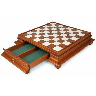 Tablero de ajedrez en madera maciza, cajón de almacenamiento abierto forrado con fieltro verde