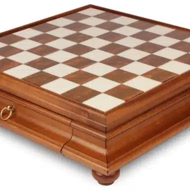 Tablero de ajedrez de madera maciza con tapa de alabastro toscano y cajón de almacenamiento
