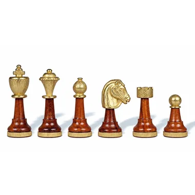 Juego de ajedrez Classic II, piezas en madera y metal dorado vistas de frente