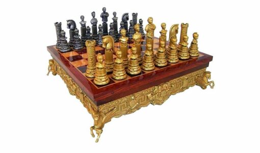 Juego de ajedrez de madera y metal "Imperio Romano" y juego de ajedrez de metal macizo