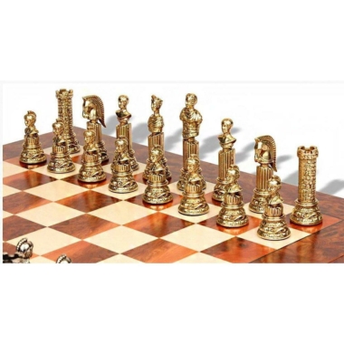 Alternative view of Conjunto Imperio Romano VIII Tablero de Ajedrez de Madera de Olmo y Brezo y Juego de Ajedrez de Metal