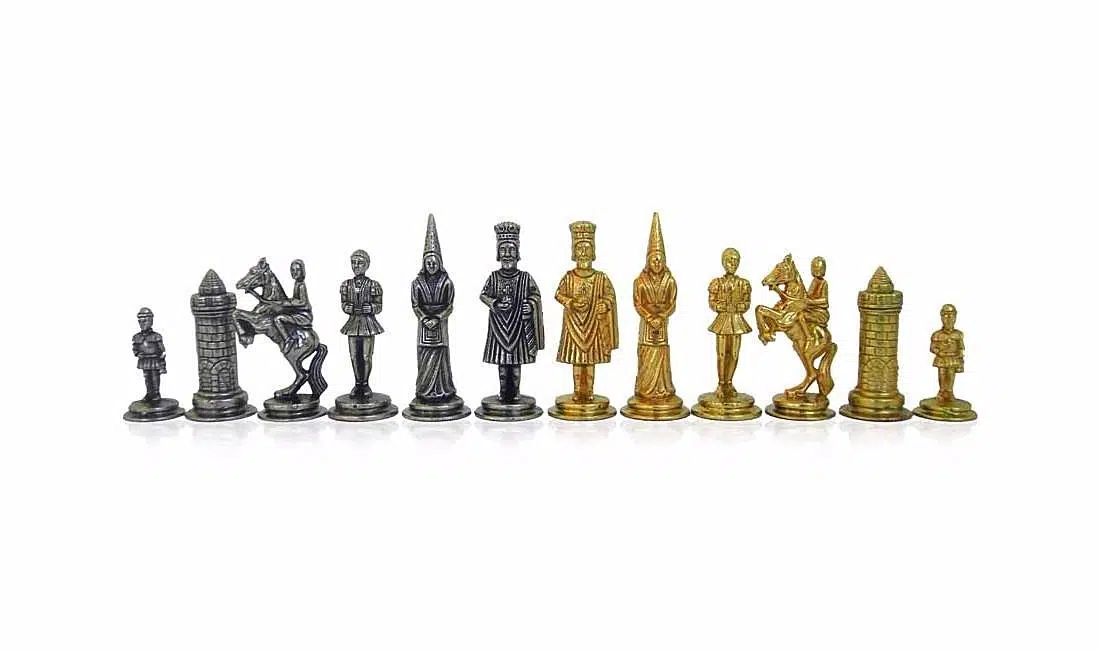 Conjunto Camelot Rey Arturo I Tablero de Ajedrez de Madera de Rosa & Juego de Ajedrez de Metal Macizo - Imagen 8