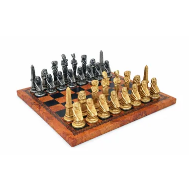 Juego de ajedrez egipcio en polipiel y juego de ajedrez de metal macizo