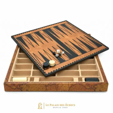 Tablero de backgammon Ancien Monde con fichas, dados y compartimentos de almacenamiento
