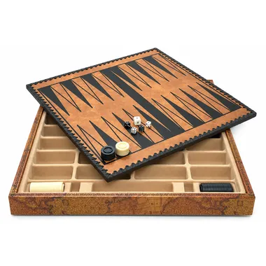 Tablero de backgammon Ancien Monde con fichas, dados y compartimentos de almacenamiento