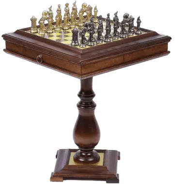 Gran tablero de ajedrez de madera Napoleón y juego de ajedrez de metal