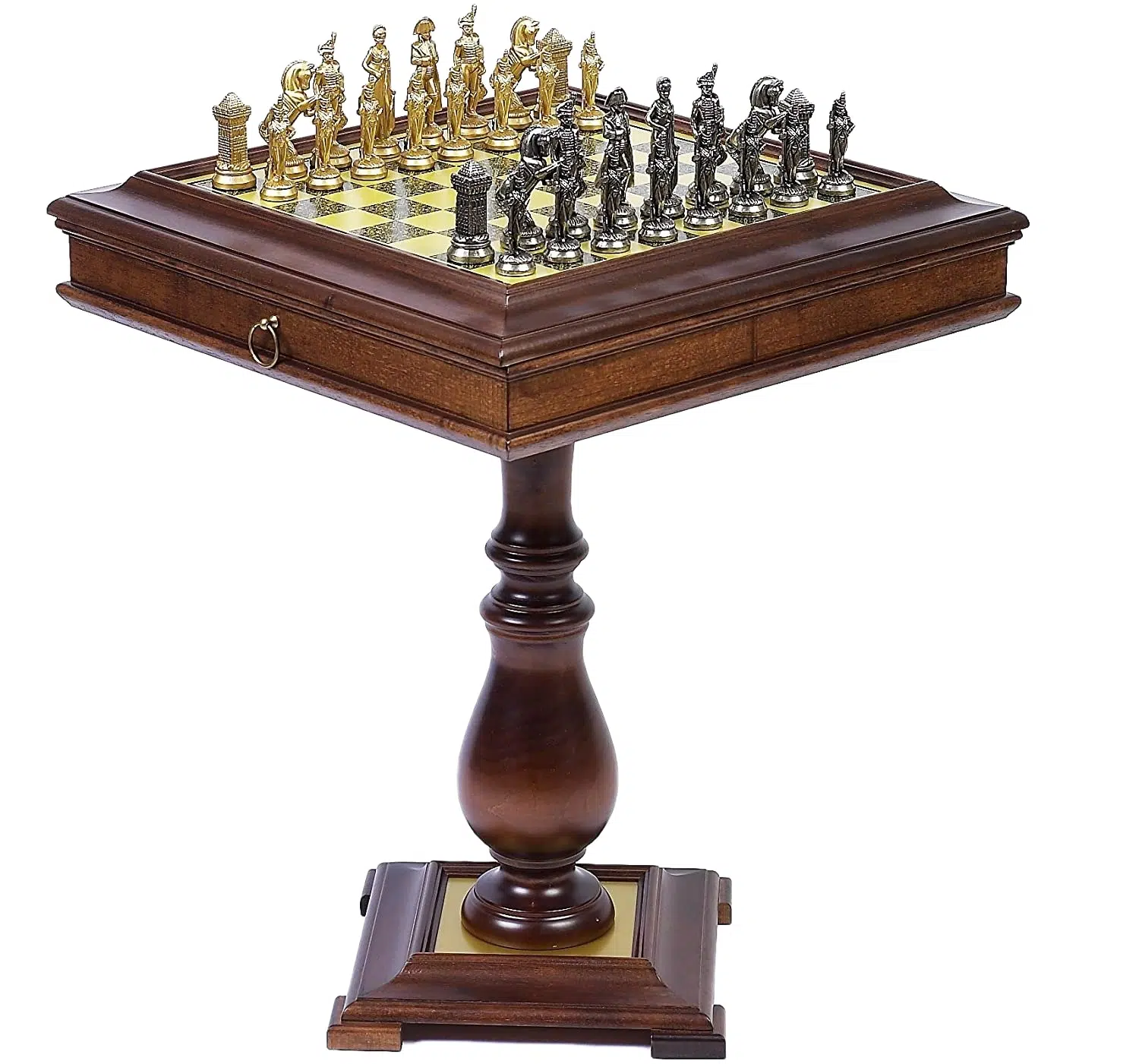 Gran tablero de ajedrez de madera Napoleón y juego de ajedrez de metal