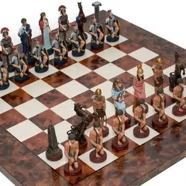 Roma y Egipto III Juego de ajedrez de madera de olmo y brezo y juego de ajedrez de estaño pintado a mano - Imagen 2