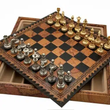 Linda Flor VI Juego de Ajedrez con Almacenamiento y Juego de Ajedrez de Metal Chapado en Oro y Plata