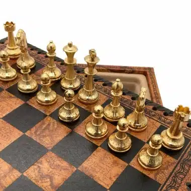 Alternative view of Linda Flor VI Juego de Ajedrez con Almacenamiento y Juego de Ajedrez de Metal Chapado en Oro y Plata
