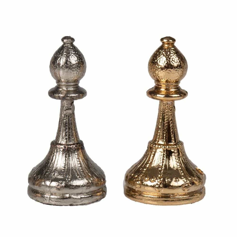 Conjunto Bonito Flower II Tablero de Ajedrez de Madera de Olmo y Brezo & Juego de Ajedrez en Metal Chapado en Oro y Plata - Imagen 10