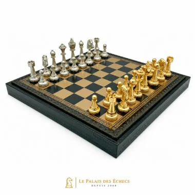 Juego Classic Flower 1, tablero y piezas chapadas en oro y plata, vista general