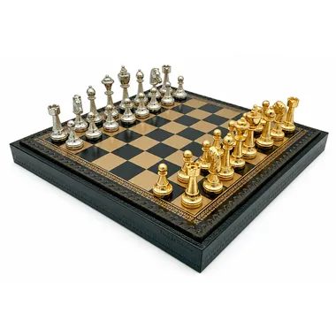 Juego Classic Flower 1, tablero y piezas chapadas en oro y plata, vista general