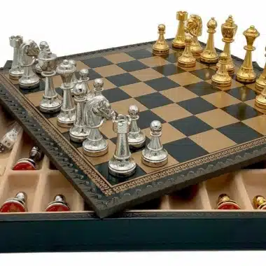 Alternative view of Juego de ajedrez y tablero de ajedrez Classic Flower 1 en metal chapado en oro y plata