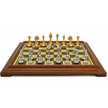 Juego de ajedrez completo Classic Flower 2 sobre tablero de madera con base moldurada