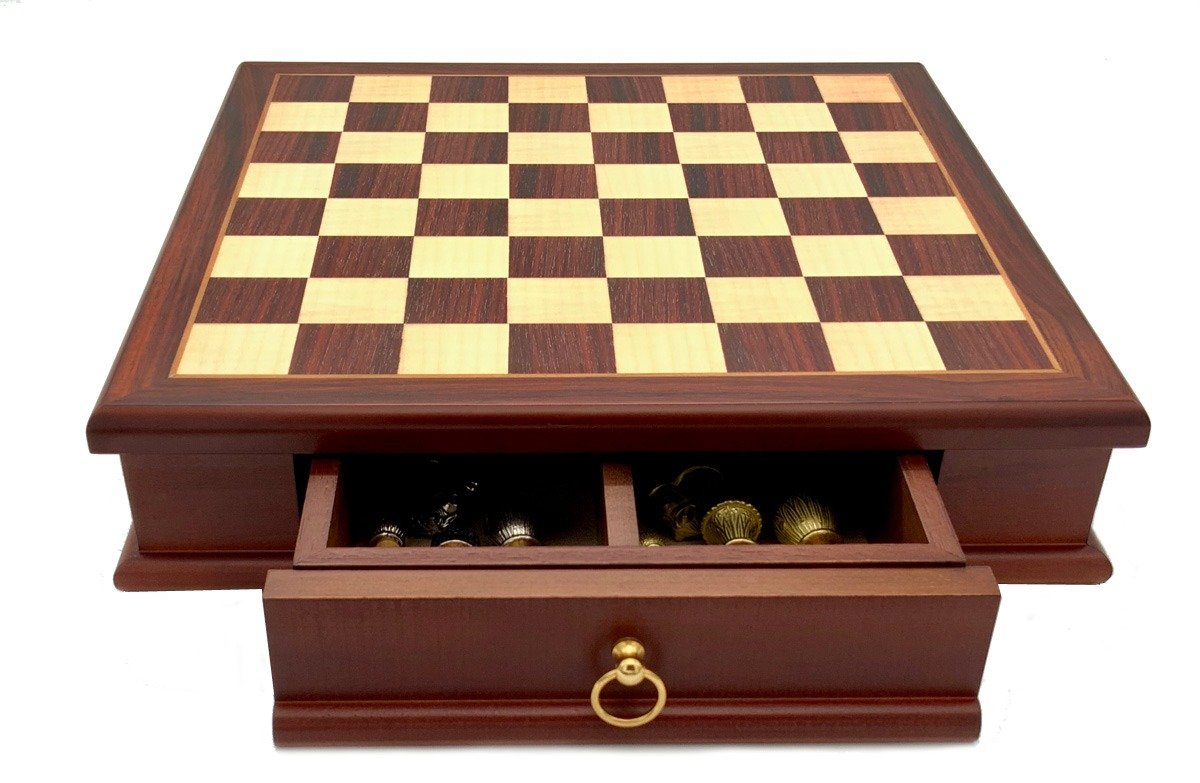 Conjunto Staunton Mix III Tablero de Ajedrez de Madera de Caoba y Arce con Compartimento de Almacenamiento & Juego de Ajedrez de Metal Macizo - Imagen 2