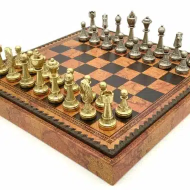 Juego de Ajedrez Staunton Mix VI Marrón con Almacenamiento y Juego de Ajedrez de Metal