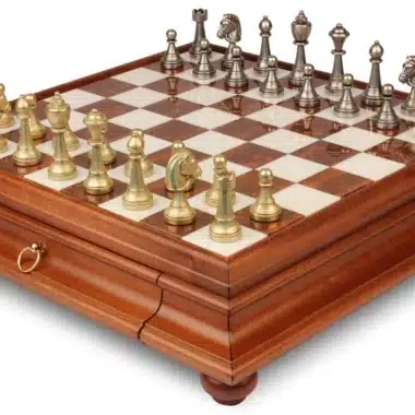 Juego de ajedrez de madera Staunton Mix IV con tablero de mármol y juego de ajedrez de metal