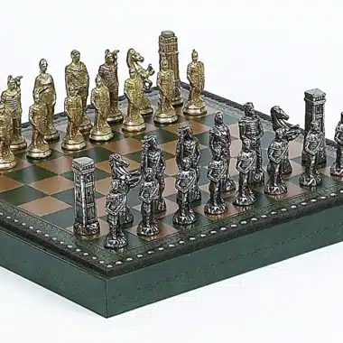 Juego de romanos contra bárbaros: tablero de ajedrez de cuero artificial y juego de ajedrez de metal